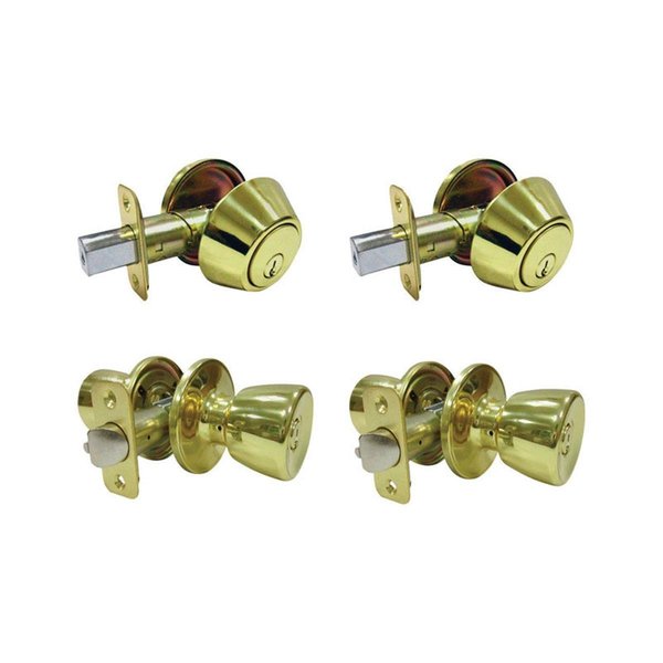 Book Publishing Co Tulip Polished Brass Metal Entry Knob & Single Cylinder Deadbolt - 3 Grade Right Handed GR2513197